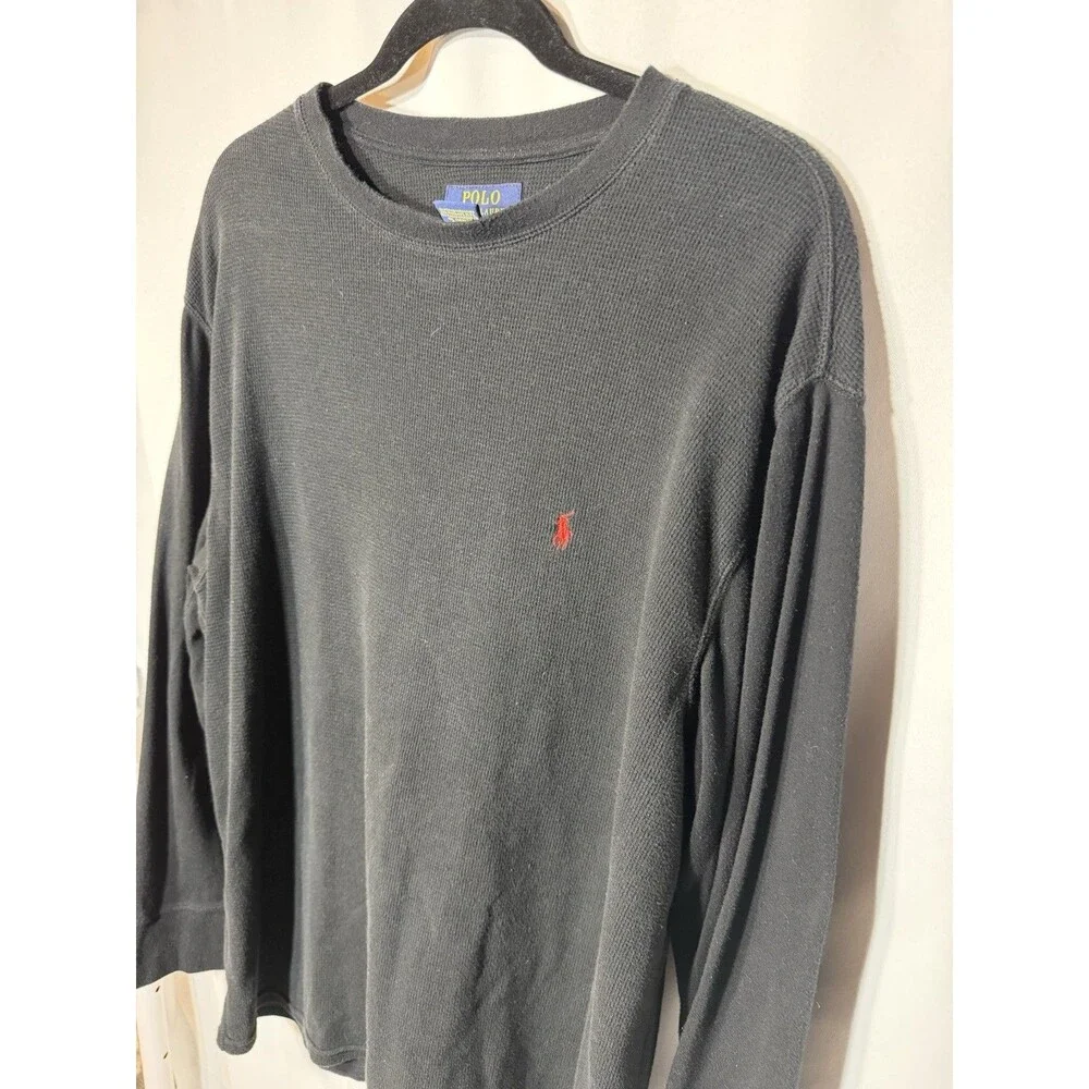 Polo Ralph Lauren Men's Waffle Knit Crew Neck Long Sleeve Shirt Size 2XL Black